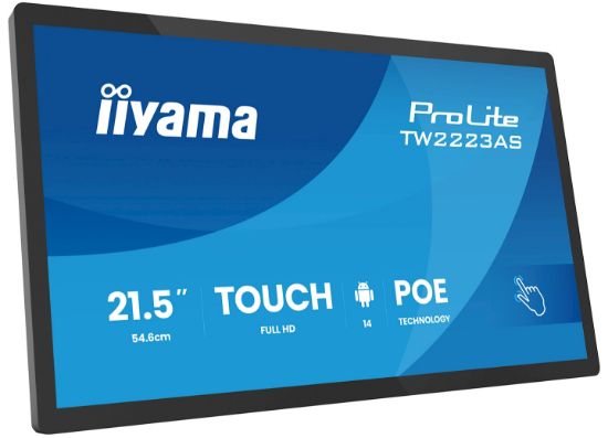 Image de iiyama Écran d'affichage dynamique Écran plat interactif 54,6 cm (21.5") Wifi 450 cd/m² Full HD Noir Écran tactile Intégré dans le processeur Android 24/7 (TW2223AS-B3P)