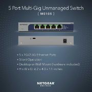 Image de NETGEAR commutateur réseau Non-géré 2.5G Ethernet (100/1000/2500) Connexion Ethernet, supportant l'alimentation via ce port (PoE) 1U (MS105-100EUS)