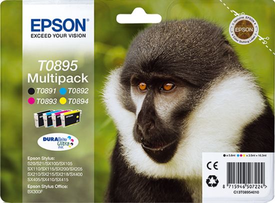Image de Epson Monkey Multipack "Singe" 4 couleurs - Encre DURABrite Ultra noire, cyan, magenta, jaune (C13T08954010)