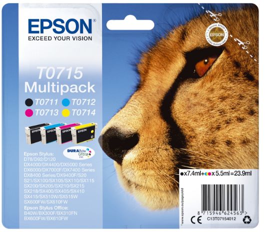 Image de Epson Multipack "Guépard" (T0715) - Encres DURABrite Ultra N, C, M, J (C13T07154012)