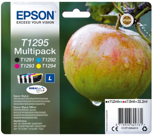 Image de Epson Apple Multipack "Pomme" (T1295) - Encre DURABrite Ultra N, C, M, J (C13T12954012)