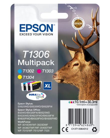 Image de Epson Stag Multipack "Cerf" (T1306) - Encre DURABrite Ultra C, M, J (XL) (C13T13064012)