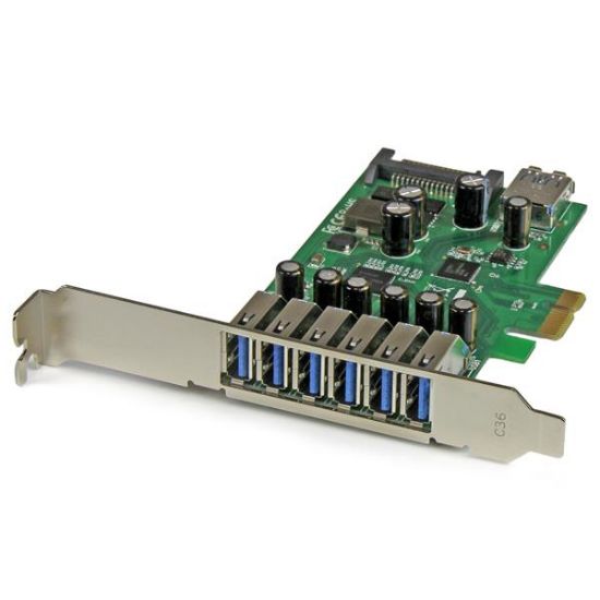 Image de StarTech.com Carte contrôleur PCI Express à 7 ports USB 3.0 - 6 externes 1 interne - Adaptateur PCIe avec alimentation SATA (PEXUSB3S7)