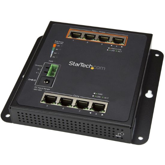 Image de StarTech.com Switch Gigabit Ethernet géré à 8 ports (4 PoE+) - Fixation murale et accès en façade (IES81GPOEW)