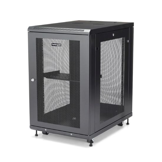 Image de StarTech.com Armoire Rack Serveur 18U à 4 Montants, Armoire Verrouillable 19" pour Ordinateur/AV/Équipement IT, Rack Réseau pour Bureau/Domicile avec Roulettes et Rails de Mont ... (RK1833BKM)