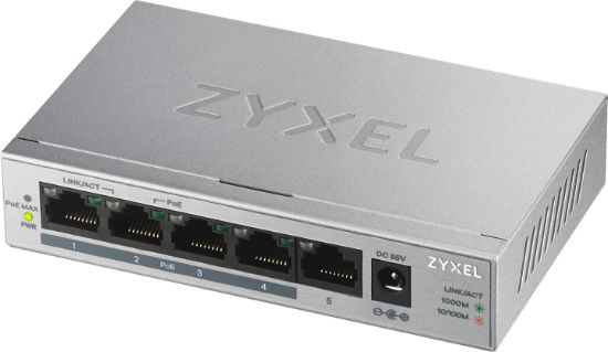 Image de Zyxel GS1005HP Non-géré Gigabit Ethernet (10/100/1000) Connexion Ethernet, supportant l'alimentation via ce port (PoE) Argent (GS1005HP-EU0101F)