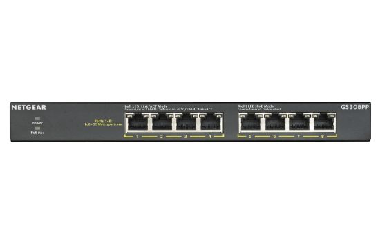 Image de NETGEAR GS308PP Non-géré Gigabit Ethernet (10/100/1000) Connexion Ethernet, supportant l'alimentation via ce port (PoE) Noir (GS308PP-100EUS)
