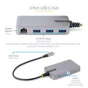 Image de StarTech.com Hub USB-C à 3 Ports - 3x Ports USB-A, Gigabit Ethernet RJ45, USB 3.0 5Gbps, Alimentation par Bus - Hub USB Type-C avec Câble de 30 cm - Adaptateur Ethernet ... (5G3AGBB-USB-C-HUB)