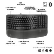 Image de Logitech Wave Keys clavier ergonomique sans fil avec repose-poignets rembourré (920-012334)