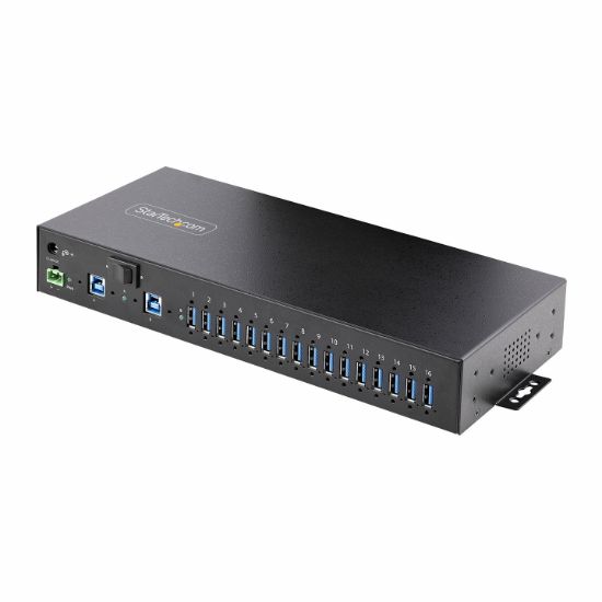 Image de StarTech.com Hub Industriel à 16 Ports USB 5Gbps avec Adaptateur d'Alimentation, Boîtier Métallique, Montable, Protection ESD, Bornier d'Alimentation, Chargeur USB, ... (S5G16AINDS-USB-A-HUB)