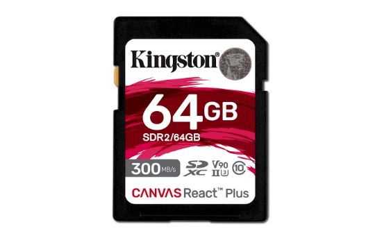 Image de Kingston Technology 64GB Canvas React Plus SDXC UHS-II 300R/260W U3 V90 for Full HD/4K/8K (SDR2/64GB)