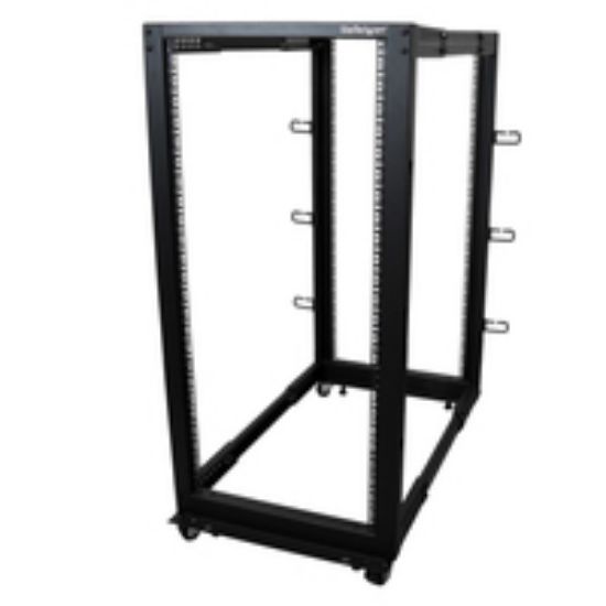 Image de StarTech.com Rack Serveur Mobile 25U 4 Poteaux, Rack Réseau 19" 4 Poteaux avec Roulettes, Rack Roulant avec Profondeur Ajustable pour PC/AV/Données/Informatique - Roulettes, ... (4POSTRACK25U)