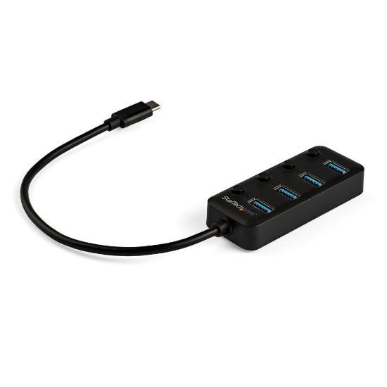 Image de StarTech.com Hub USB 3.0 Type-C 4 Ports avec Commutateurs Individuels par Port (On/Off) - SuperSpeed USB 3.2 Gen 1 (5Gbps) - Alimenté par Bus USB - Portable - Câble 25cm (HB30C4AIB)