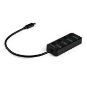 Image de StarTech.com Hub USB 3.0 Type-C 4 Ports avec Commutateurs Individuels par Port (On/Off) - SuperSpeed USB 3.2 Gen 1 (5Gbps) - Alimenté par Bus USB - Portable - Câble 25cm (HB30C4AIB)