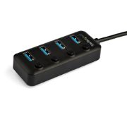 Image de StarTech.com Hub USB 3.0 Type-C 4 Ports avec Commutateurs Individuels par Port (On/Off) - SuperSpeed USB 3.2 Gen 1 (5Gbps) - Alimenté par Bus USB - Portable - Câble 25cm (HB30C4AIB)