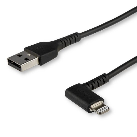 Image de StarTech.com Câble USB-A vers Lightning Noir Robuste 2m Coudé à 90° - Câble de Charge/Synchronisation USB Type A vers Lightning en Fibre Aramide Robuste et Résistante - Cert ... (RUSBLTMM2MBR)