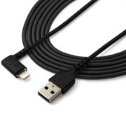 Image de StarTech.com Câble USB-A vers Lightning Noir Robuste 2m Coudé à 90° - Câble de Charge/Synchronisation USB Type A vers Lightning en Fibre Aramide Robuste et Résistante - Cert ... (RUSBLTMM2MBR)
