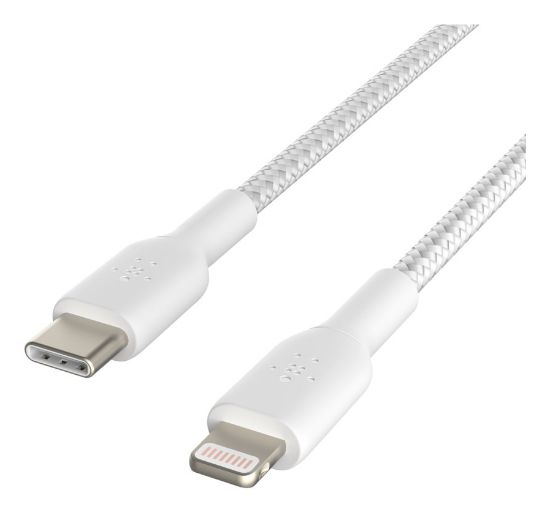 Image de Belkin 1 m, Braided USB-C to Lightning, White - Blanc (CAA004BT1MWH)