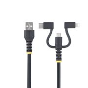 Image de StarTech.com Câble de Charge USB de 1m Robuste, USB vers Lightning/Micro-USB/USB-C, Certifié Apple MFi, Gaine en Aramide, Cordon de Charge USB Universel 3-en-1 pour iPhone/iPa ... (RLTCUB1MBK)