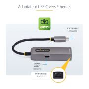Image de StarTech.com Adaptateur USB-C vers Ethernet, NIC, 100W PD Pass-Through, Adaptateur Réseau USB 3.0 Type-C 1Gbps Multi Speed, Compatible Thunderbolt, Windows & Mac (1GPD3-USB-C-ETHERNET)