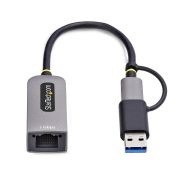 Image de StarTech.com Adaptateur USB-C vers Ethernet avec Dongle USB-A, 10/100/1000Mbps, Adaptateur Réseau USB 3.0 vers Gigabit Ethernet, Câble de 15cm, Adaptateur USB GbE (C21GA-USB-ETHERNET)