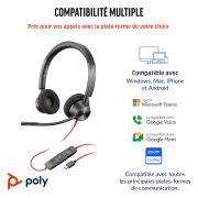 Image de HP Poly Micro-casque Poly Blackwire 3320 stéréo USB-C certifié Microsoft Teams + adaptateur USB-C/A (8X220AA)