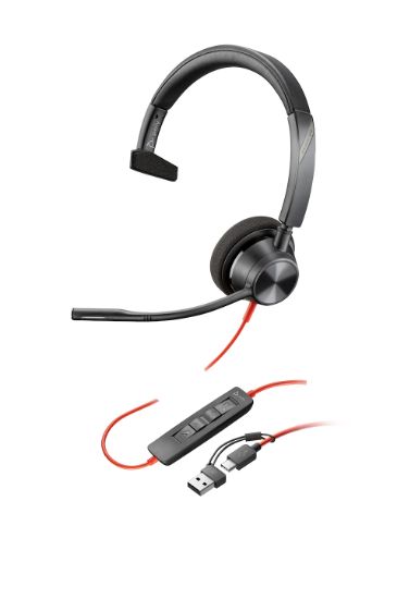 Image de HP Poly Micro-casque Poly Blackwire 3310 monaural USB-C + adaptateur USB-C/A (8X215AA)