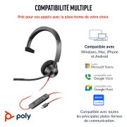 Image de HP Poly Micro-casque Poly Blackwire 3310 monaural USB-C + adaptateur USB-C/A (8X215AA)