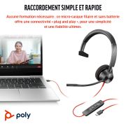 Image de HP Poly Micro-casque Poly Blackwire 3310 monaural USB-C + adaptateur USB-C/A (8X215AA)
