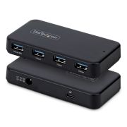 Image de StarTech.com Hub USB-A à 4 Ports, 5 Gbps, Auto-Alimenté, Câble Hôte USB-C et USB-A 2 en 1, 1 Port de Chargement BC 1.2, Adaptateur Secteur 24W Inclus, MacBook et Windows (ST4300USB3V2-UE)