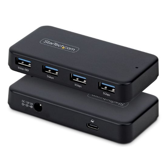 Image de StarTech.com Hub USB-A à 4 Ports, 5 Gbps, Auto-Alimenté, Câble Hôte USB-C et USB-A 2 en 1, 1 Port de Chargement BC 1.2, Adaptateur Secteur 24W Inclus, MacBook et Windows (ST4300USB3V2-UE)