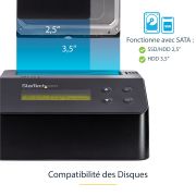 Image de StarTech.com Effaceur de Disque Dur à Baie Unique, Nettoyeur de HDD/SSD Autonome, USB 3.0 à SATA II (3 Gbps), 9 Modes d'Effacement, Écran LCD, Dock de nettoyage de Disque Dur ... (SDOCK1EU3P)