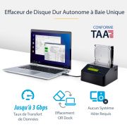Image de StarTech.com Effaceur de Disque Dur à Baie Unique, Nettoyeur de HDD/SSD Autonome, USB 3.0 à SATA II (3 Gbps), 9 Modes d'Effacement, Écran LCD, Dock de nettoyage de Disque Dur ... (SDOCK1EU3P)