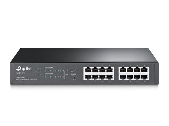 Image de TP-Link TL-SG1016PE Géré L2 Gigabit Ethernet (10/100/1000) Connexion Ethernet, supportant l'alimentation via ce port (PoE) 1U Noir (TL-SG1016PE V2)