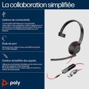 Image de HP Poly Micro-casque monaural USB-C Poly Blackwire 5210 + prise 3,5 mm + adaptateur USB-C/A (8X230AA)