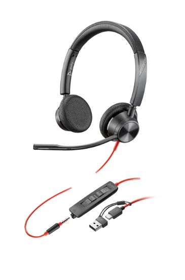 Image de HP Poly Micro-casque Poly Blackwire 3325 stéréo USB-C + connexion 3,5 mm + adaptateur USB-C/A (8X221AA)