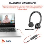 Image de HP Poly Micro-casque Poly Blackwire 3325 stéréo USB-C + connexion 3,5 mm + adaptateur USB-C/A (8X221AA)