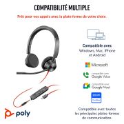 Image de HP Poly Micro-casque Poly Blackwire 3325 stéréo USB-C certifié Microsoft Teams + connexion 3,5 mm + adaptateur USB-C/A (8X222AA)