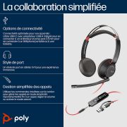 Image de HP Poly Micro-casque Poly Blackwire 5220 stéréo USB-C + connexion 3,5 mm + adaptateur USB-C/A (8X231AA)