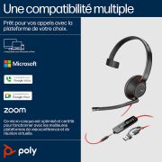 Image de HP Poly Micro-casque monaural USB-C Poly Blackwire 5210 + prise 3,5 mm + adaptateur USB-C/A (lot) (8X230A6)