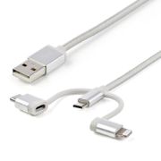 Image de StarTech.com Câble multi chargeur USB de 1 m - Lightning USB-C Micro-B - Tressé (LTCUB1MGR)