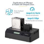 Image de StarTech.com Duplicateur et Effaceur de Disques Durs à 4 baies, Cloneur/Copieur Autonome de HDD/SSD 1:3 SATA, Station d'Accueil USB 3.0 - eSATA vers SATA, Duplicateur de Dis ... (SATDOCK4U3RE)