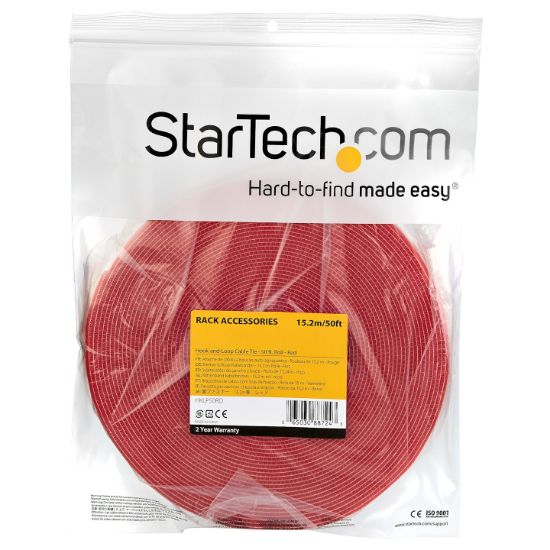 Image de StarTech.com Ruban Auto Agrippant - Rouleau de 15,2 m pour Gestion de Câbles - Ruban Auto-Agrippant - Attaches Câble Ajustables - Sangles de Gestion de Câbles Auto-agrippantes e ... (HKLP50RD)