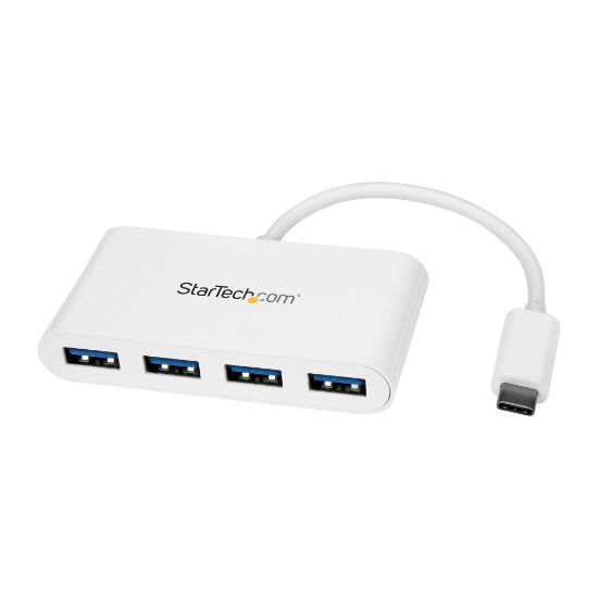 Image de StarTech.com Hub USB-C 4 Ports USB-A (USB 3.0 SuperSpeed) - Alimenté par bus USB - Adaptateur USB-C vers USB-A - USB 3.2 Gen 1 (5Gbps) Type C - Blanc (HB30C4ABW)