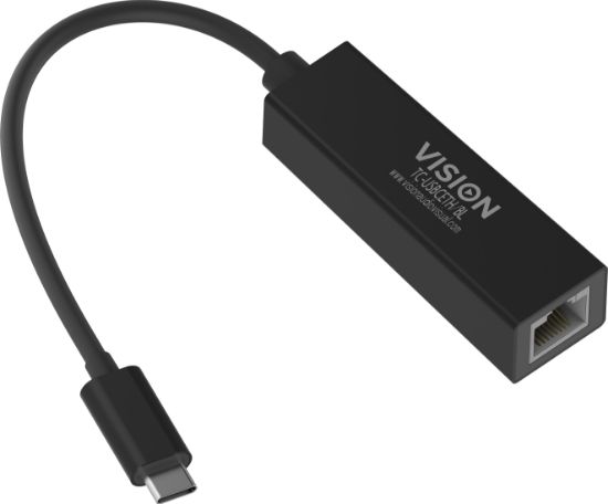 Image de Vision Professional Black USB-C to Ethernet Adaptor Carte de réseaux - Noir (TC-USBCETH/BL)