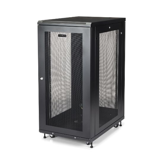 Image de StarTech.com Armoire Rack Serveur 24U à 4 Montants, Armoire Verrouillable 19" pour Ordinateur/AV/Équipement IT, Rack Réseau pour Bureau/Domicile avec Roulettes et Rails de Mont ... (RK2433BKM)