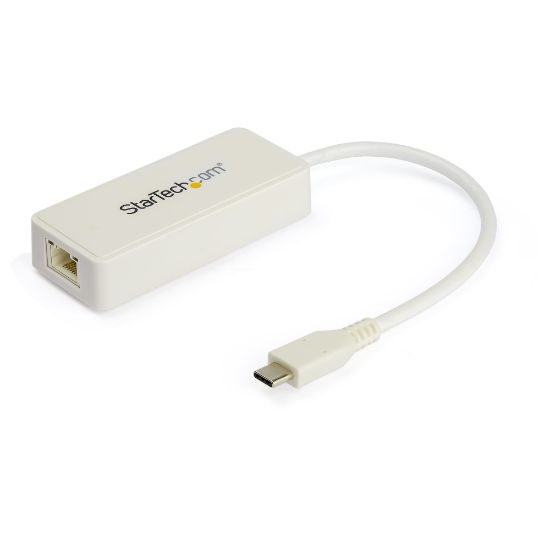 Image de StarTech.com Adaptateur USB-C vers Gigabit Ethernet avec port USB-A - Adaptateur Réseau Blanc 1Gbps NIC USB 3.0/3.1 Type C - 1GbE USB-C RJ45/LAN TB3 Compatible Win, Mac, Chro ... (US1GC301AUW)