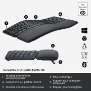 Image de Logitech Ergo K860 clavier Bureau RF sans fil + Bluetooth Français Graphite (920-010104)