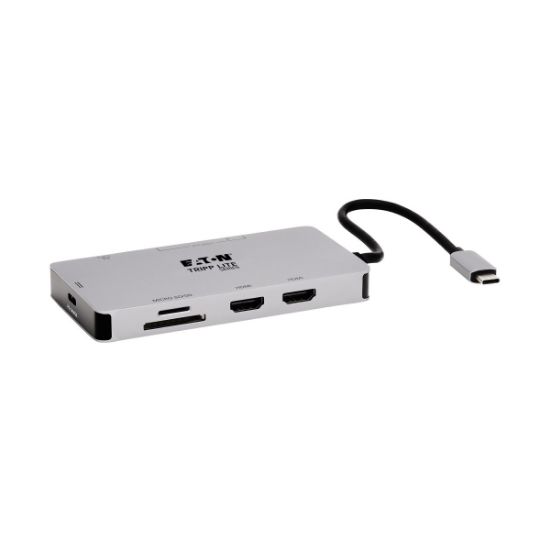 Image de Eaton Tripp Lite USB-C Dock, Dual Display - 4K 60 Hz HDMI, USB 3.x (5Gbps) Hub Ports, GbE, Memory Card, 100W PD Charging, Gray Station daccueil - Noir,Gris (U442-DOCK8G-GG)