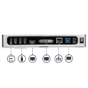 Image de StarTech.com Station d'Accueil USB 3.0 à Double Écran - Dock Universel Type-A pour PC/Ordinateur Portable avec HDMI et DVI/VGA - Hub USB 3.1 Gen 1 5Gbps à 6 Ports, Gbe, Audio - W ... (DK30ADD)